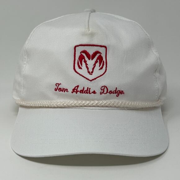 Vintage 90s Tom Addis Dodge Hat Baseball Cap Coeur d'Alene Idaho Snapback White - Picture 1 of 10